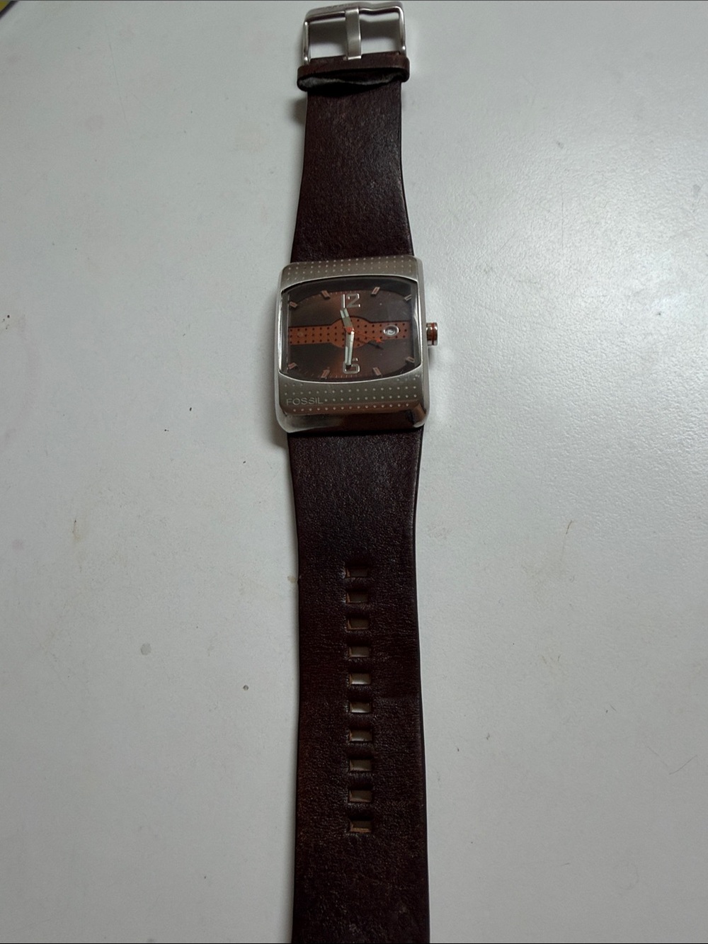 Fossil BrownJR9389 Leather Strap Watch with Orange Accents